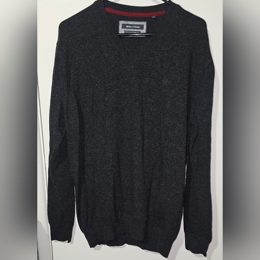 Marc O’Polo Lambswool Sweater Men’s XL Charcoal Gray V-Neck 100% Wool Minimalist